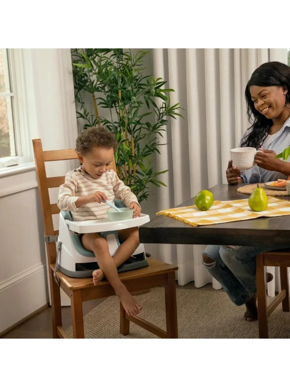 2-in-1 Baby Booster Feeding & Floor Seat with Self-Storing Tray - Mist Color